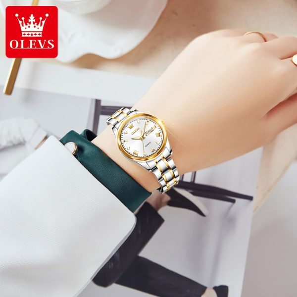 Olevs 5563 Two Tone Stainless Steel Analog Wrist Watch For Women-White - Image 3